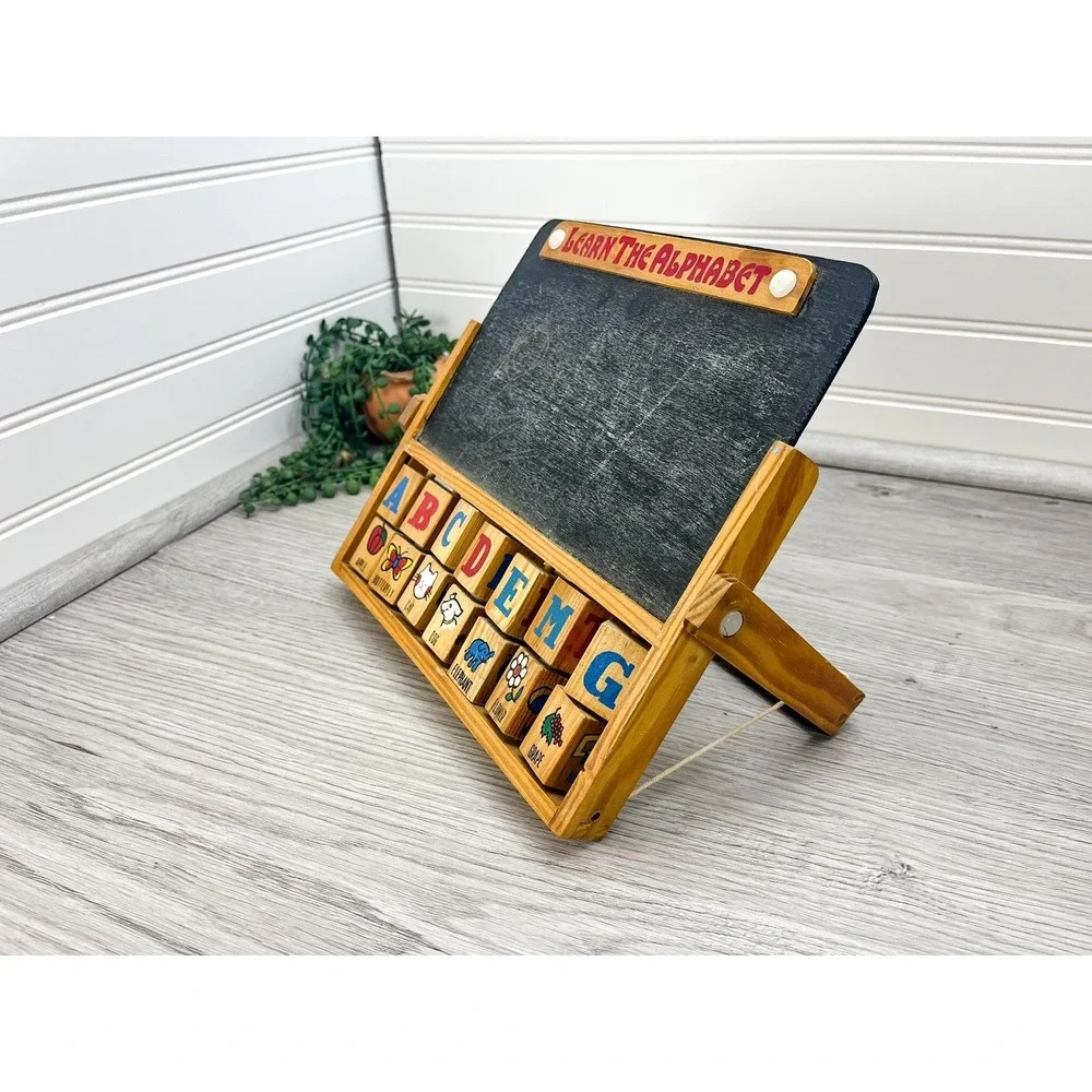 Vintage Alphabet Slate Chalkboard: Nursery Decor‎ with Wooden Blocks